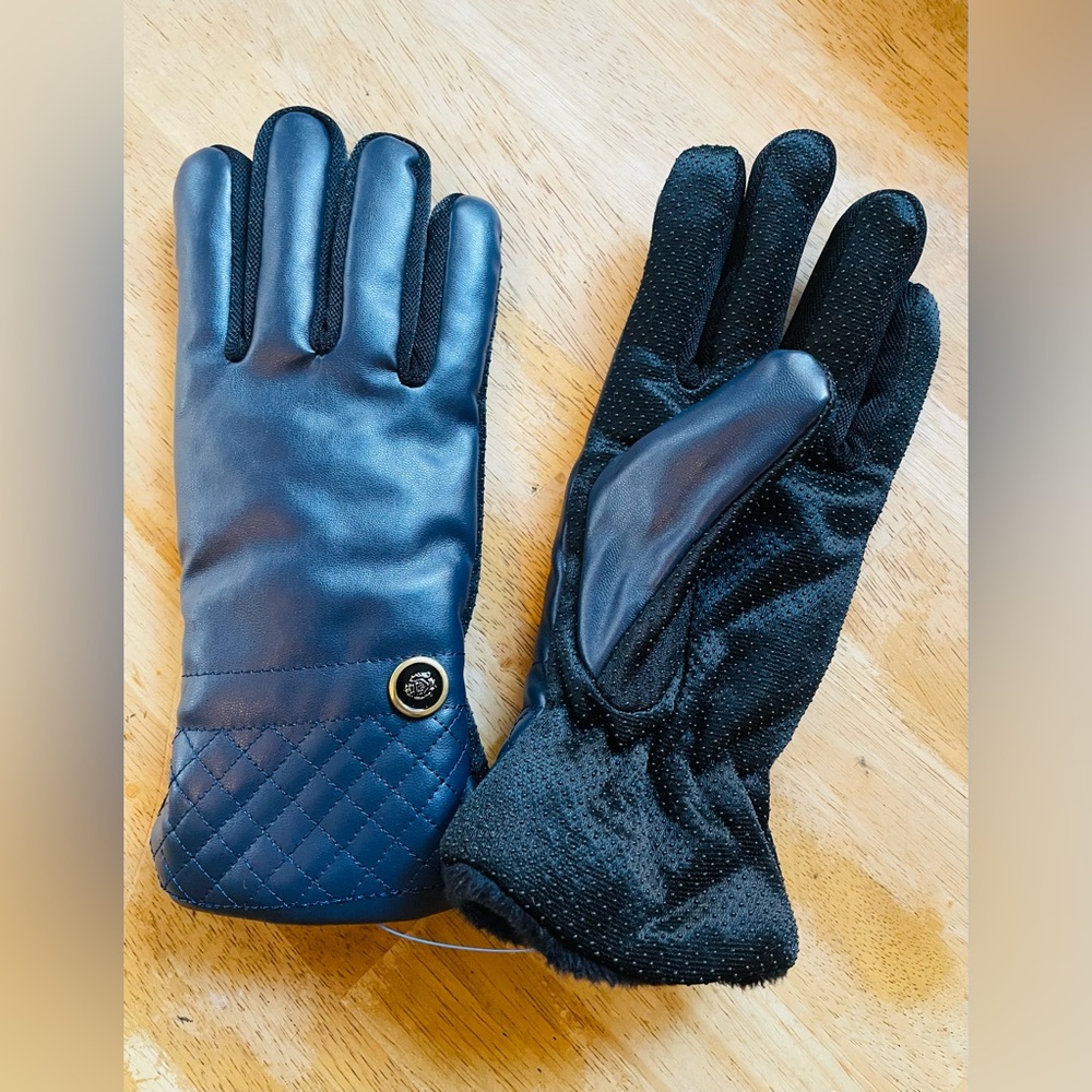 Women’s Designer Blue Quilted Leather Gloves